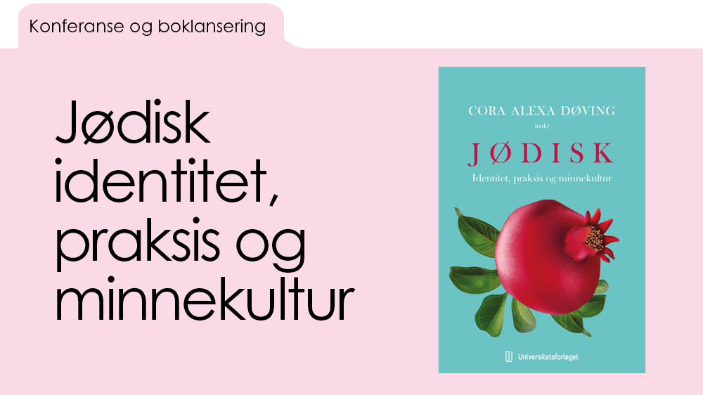 Bildet viser en bokforside med et granateple og tittelen "Jødisk identitet, praksis og minnekultur