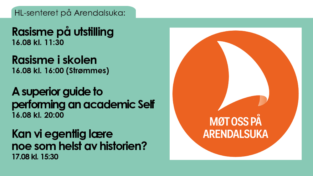 Bildet viser titlene på HL-sentrenes arrangementer under Arendalsuka 2022 og Arendalsukas logo.