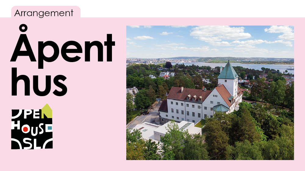 Villa Grande sett fra luften, teksten "Åpent hus".