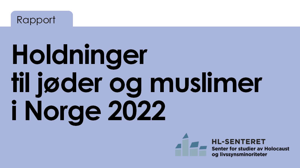 Grafikk med teksten "Rapport, Holdninger til jøder og muslimer i Norge 2022