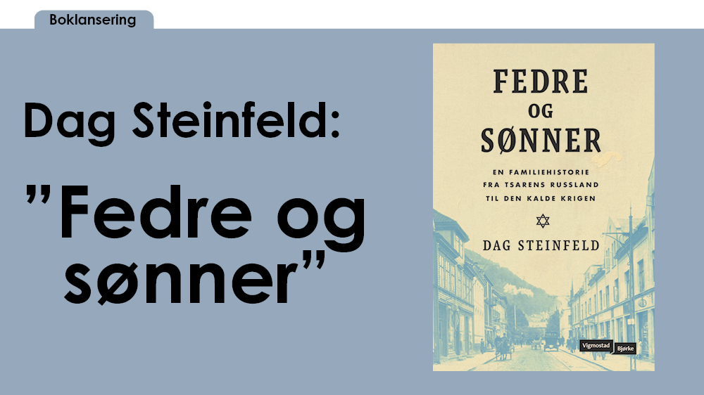 Illustrasjon med bilde av forsiden på boken og teksten "Dag Steinfeldt: Fedre og sønner"