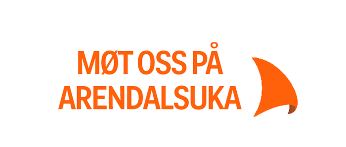 Orange sirkel med hvitt seil og teksten "Møt oss på Arendalsuka"