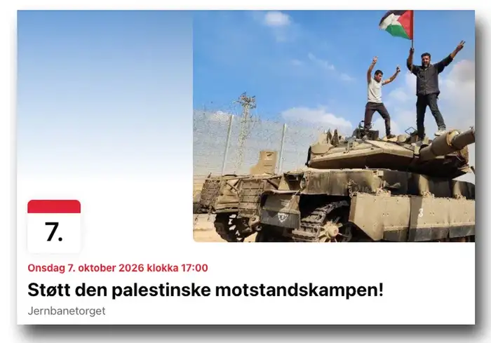 To menn med paléstinsk flagg står oppå en tanks