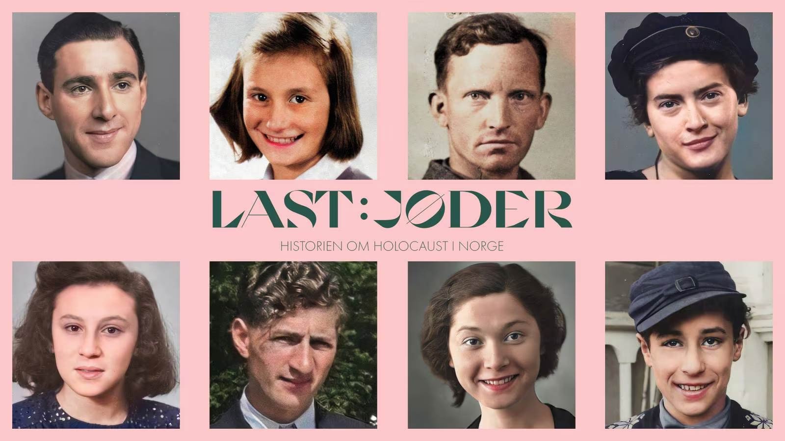Åtte portretter, teksten "Last: Jøder"